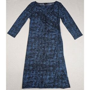 NWT Talbots Side Ruched Faux Wrap Blue Black Dress